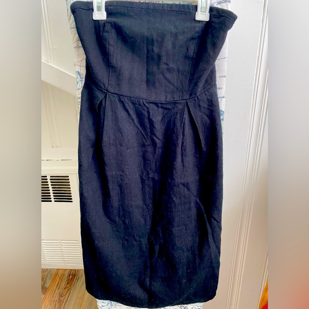 Black linen strapless dress